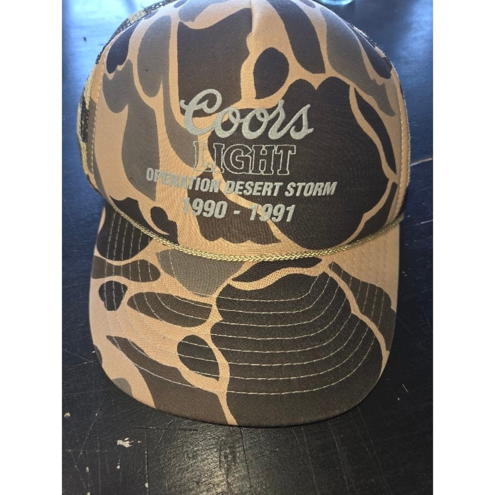 Vintage Coors Light Operation Desert Storm 1990-1991 Camo Trucker Hat Snapback